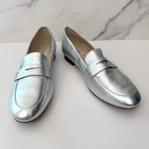 Cole Haan Shoes - Cole Haan Womens Penny Loafer Shoes Size 9 Slip On Leather Metallic Silver